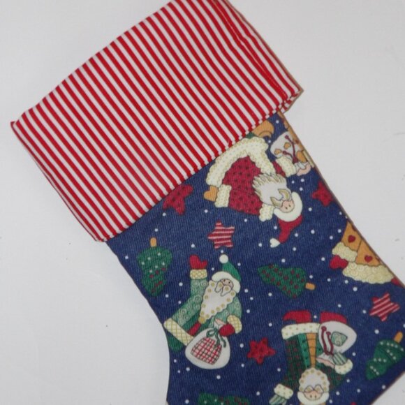 Folk Art Santa Claus Christmas Tree and Snow 14" Hand Crafted Christmas Stocking - Picture 5 of 6
